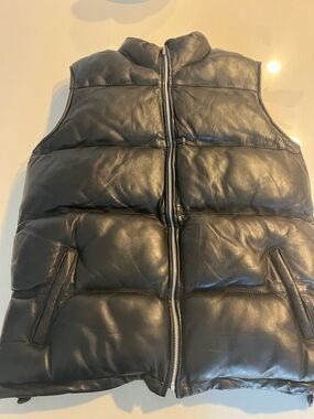 Men's Black Leather Puffer Vest - Unbranded